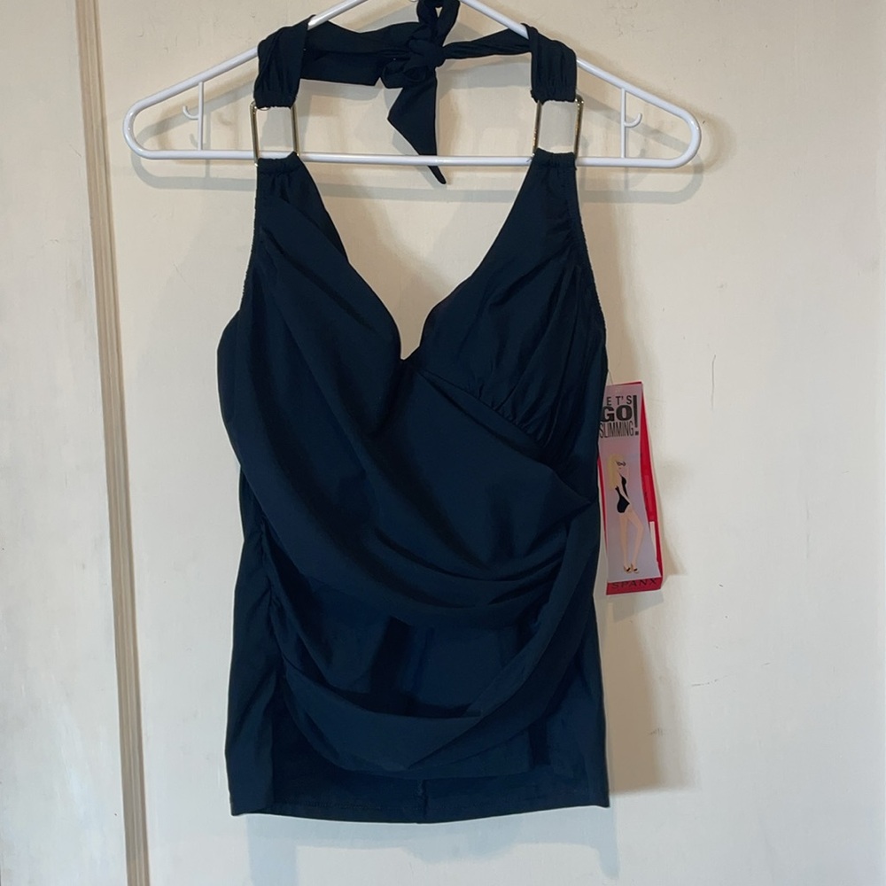 NWT SPANX Drape Front Bathing Suit Sz 10 Black